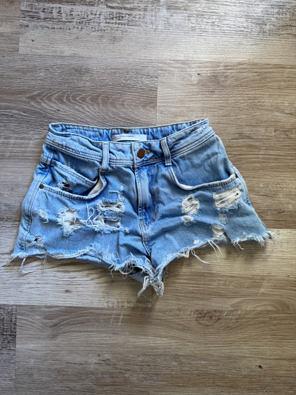Zara Light Blue Distressed Denim Women's Shorts